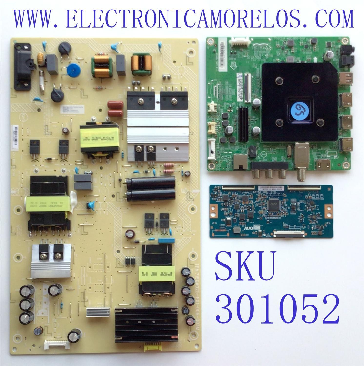 KIT DE TARJETAS PARA TV VIZIO / MAIN XLCB02K060 / 715GC034-M0C-B00-005Y / T-CON 55.65T55.C19 / 5565T55C19 / FUENTE PLTVKI951XAFN / 715GA025-P01-008-003M / VKI951XAFN / PANEL TPT650WR-QVN07.U REV:S901P / DISPLAY T650QVN07.9 / MODELO NS-65F501NA22